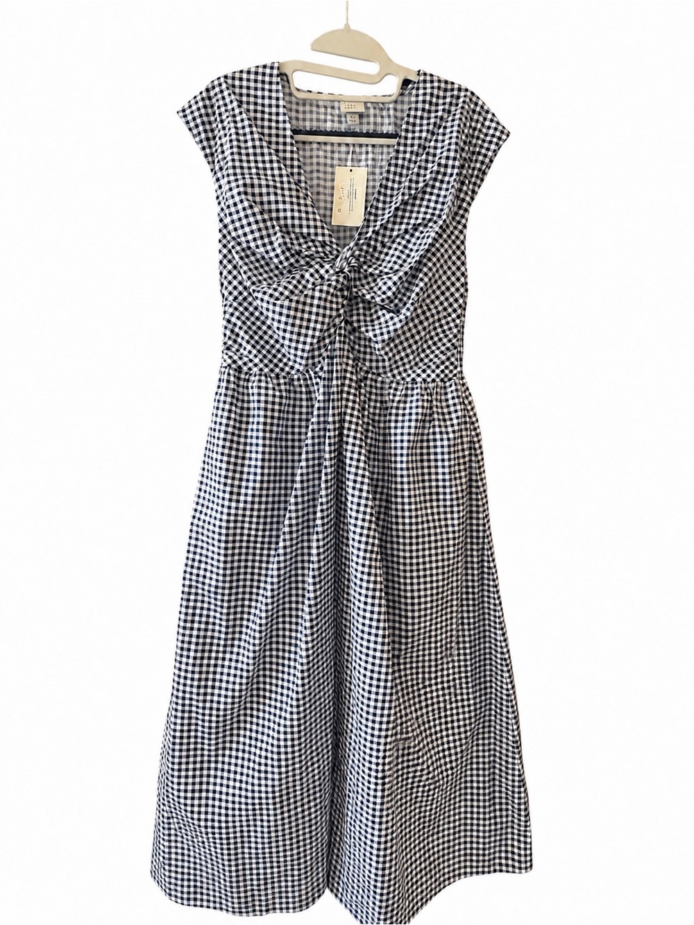 a new day, Navy Blue & White Gingham Print Midi-Dress size Medium
